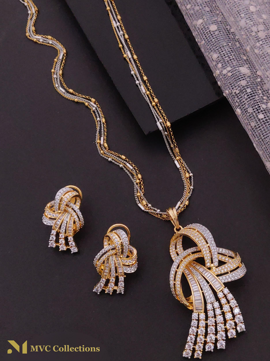 Premium Quality American Diamond   Pendant Necklace Set SIB24