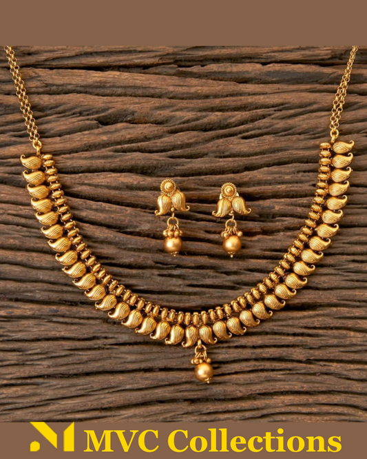 Matte Gold Plated Antique South Indian Necklace-203334