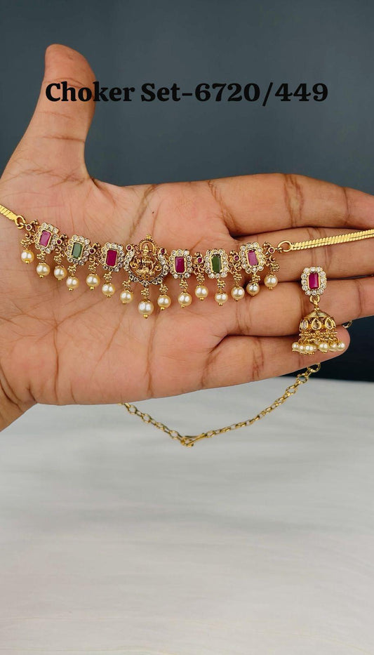 Gold Plated Temple Necklace Set NFN3