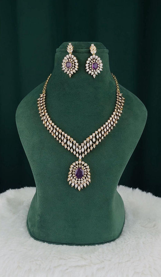 Premium AD Amethyst Necklace Set NFN8B