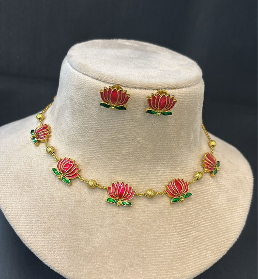 Lotus Necklace And Earrings Set NSN9