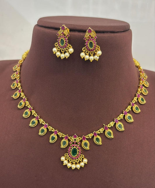 Palakka Mango Design Necklace with Earrings