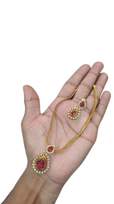 Red Drop Polki Necklace Set RKN12